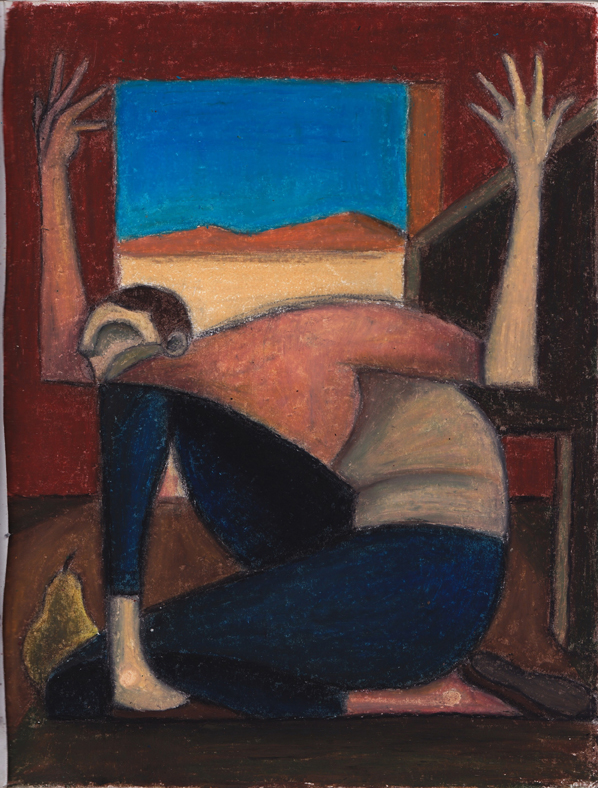 © Scott Valenzuela - Atlas With A Pear, Oil pastels on Paper, 10x8"