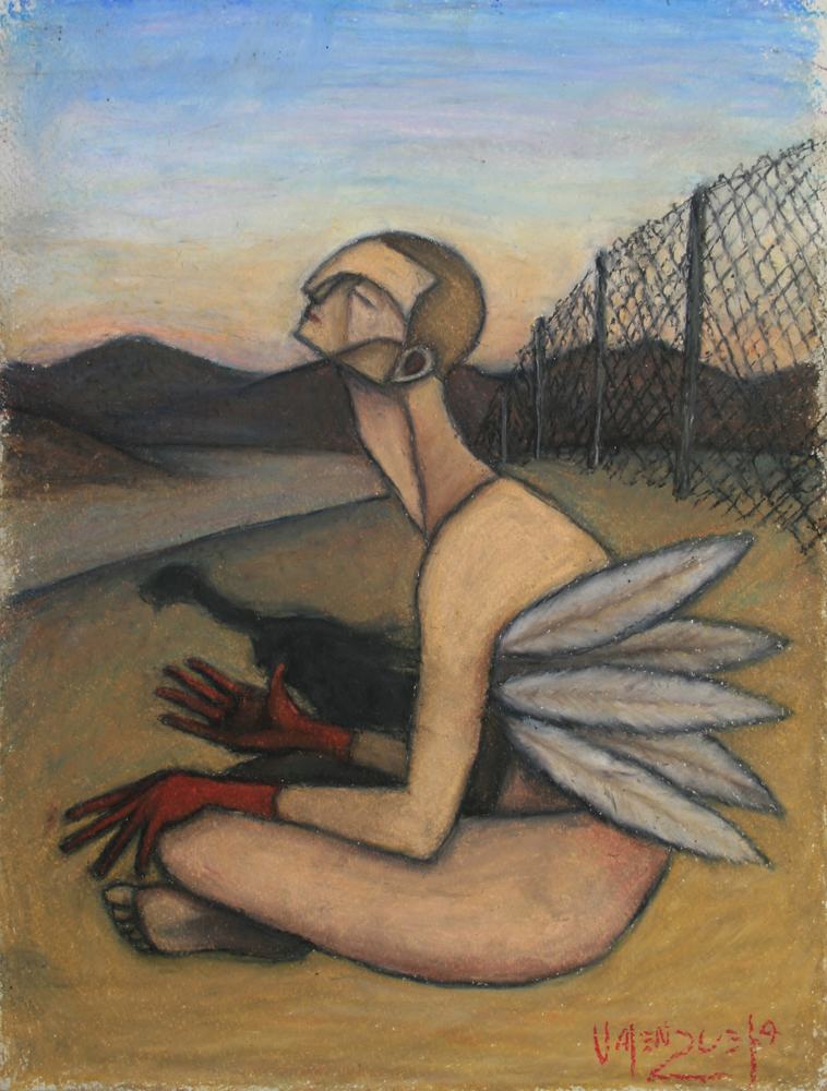 © Scott Valenzuela - Icarus reflects, 2012, Oil pastels on Paper, 14.5x11"